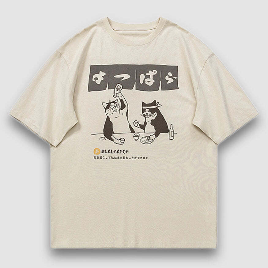 Style Core Aesthetics, New Style Trends Drinking Cat Printed Tee
