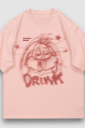 Style Core Aesthetics, New Style Trends Drunk Cartoon Print Tee