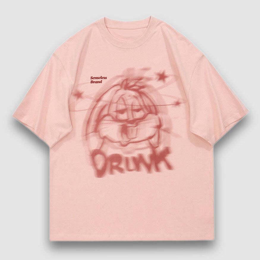Style Core Aesthetics, New Style Trends Drunk Cartoon Print Tee