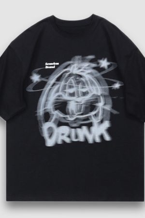 Style Core Aesthetics, New Style Trends Drunk Cartoon Print Tee