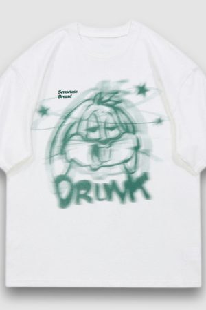 Style Core Aesthetics, New Style Trends Drunk Cartoon Print Tee