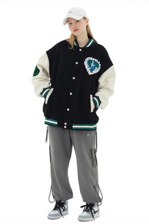 Style Core Aesthetics, New Style Trends Earth Embroidered Varsity Jackets