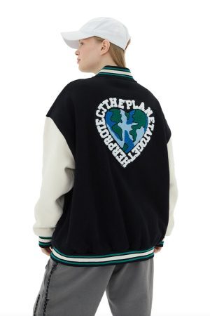Style Core Aesthetics, New Style Trends Earth Embroidered Varsity Jackets