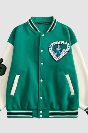 Style Core Aesthetics, New Style Trends Earth Embroidered Varsity Jackets