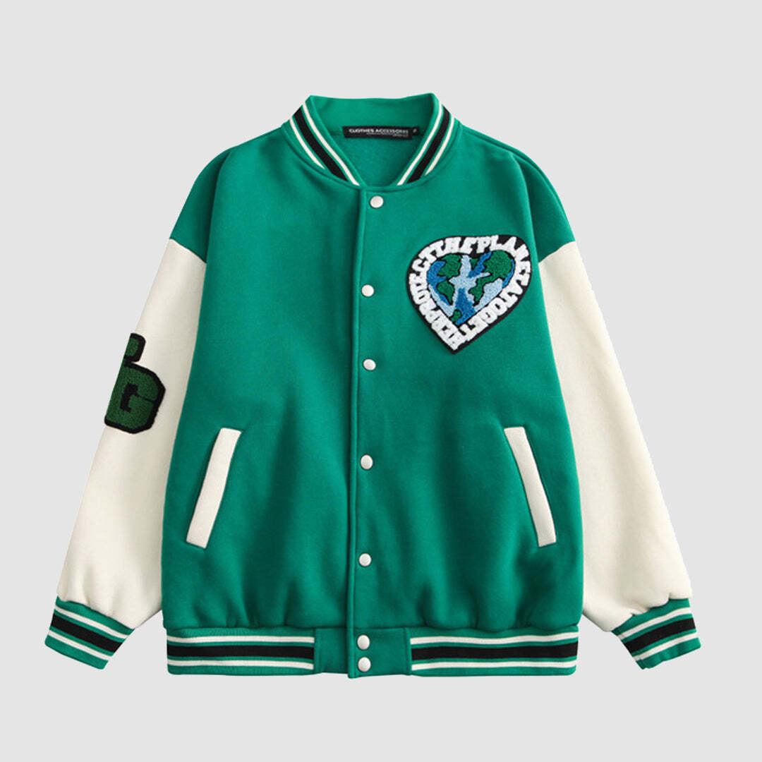 Style Core Aesthetics, New Style Trends Earth Embroidered Varsity Jackets
