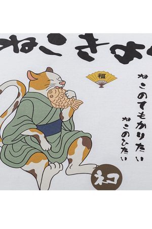 Style Core Aesthetics, New Style Trends Eating Fish Cartoon Pattern Tee