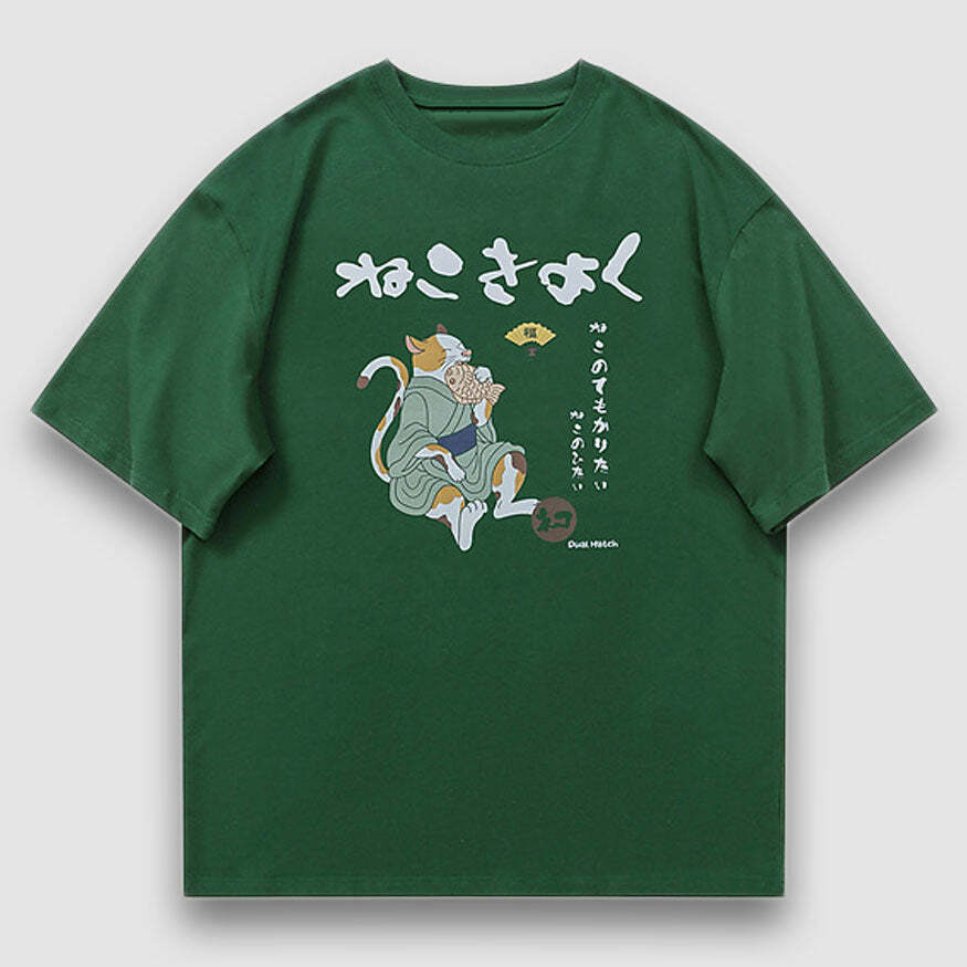 Style Core Aesthetics, New Style Trends Eating Fish Cartoon Pattern Tee