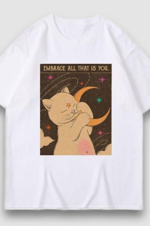 Style Core Aesthetics, New Style Trends Embrace Moon Cartoon Print Tee