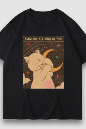 Style Core Aesthetics, New Style Trends Embrace Moon Cartoon Print Tee