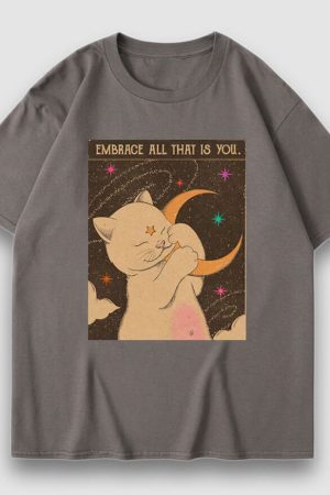 Style Core Aesthetics, New Style Trends Embrace Moon Cartoon Print Tee