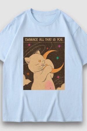 Style Core Aesthetics, New Style Trends Embrace Moon Cartoon Print Tee