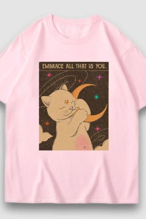 Style Core Aesthetics, New Style Trends Embrace Moon Cartoon Print Tee