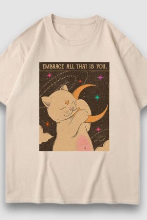 Style Core Aesthetics, New Style Trends Embrace Moon Cartoon Print Tee