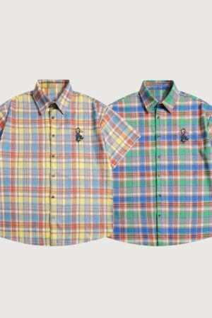 Style Core Aesthetics, New Style Trends Embroidered Bear Plaid Shirt