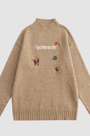 Style Core Aesthetics, New Style Trends Embroidered Bear Sweater
