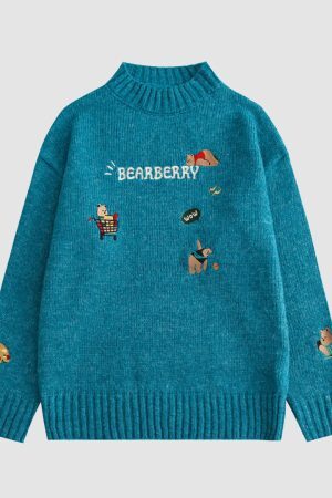 Style Core Aesthetics, New Style Trends Embroidered Bear Sweater