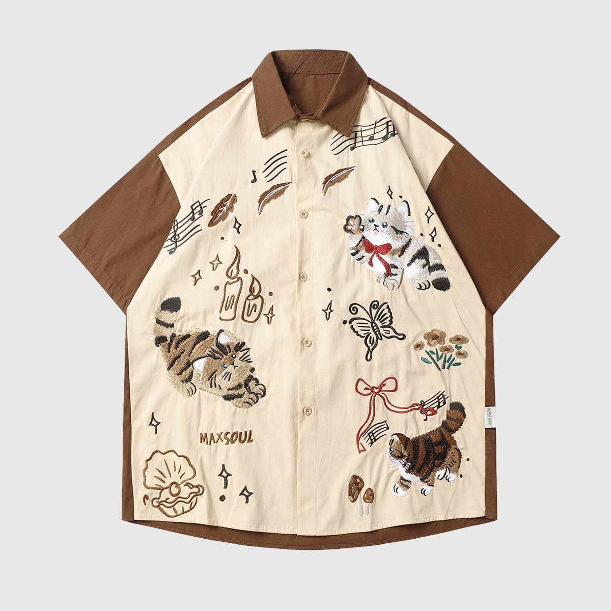 Style Core Aesthetics, New Style Trends Embroidered Cat Cotton Shirt