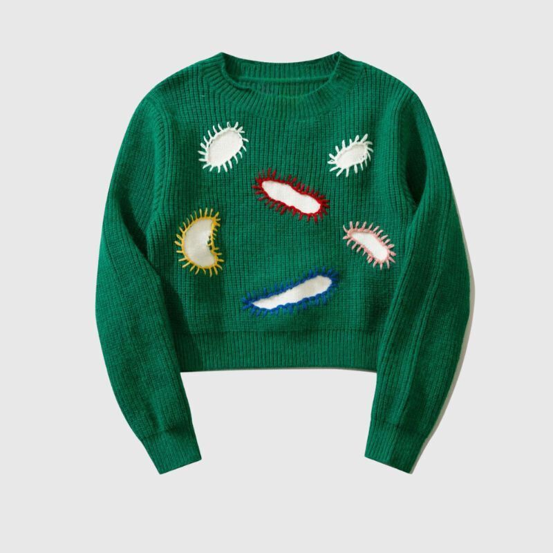 Style Core Aesthetics, New Style Trends Embroidered Patchwork Cute Short Knit Sweater