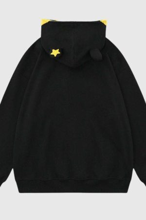 Style Core Aesthetics, New Style Trends Embroidered Print Hooded Zip-Up Sweatshirt