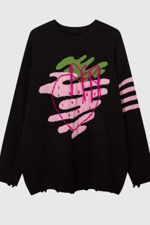 Style Core Aesthetics, New Style Trends Embroidered Strawberry Jacquard Sweater