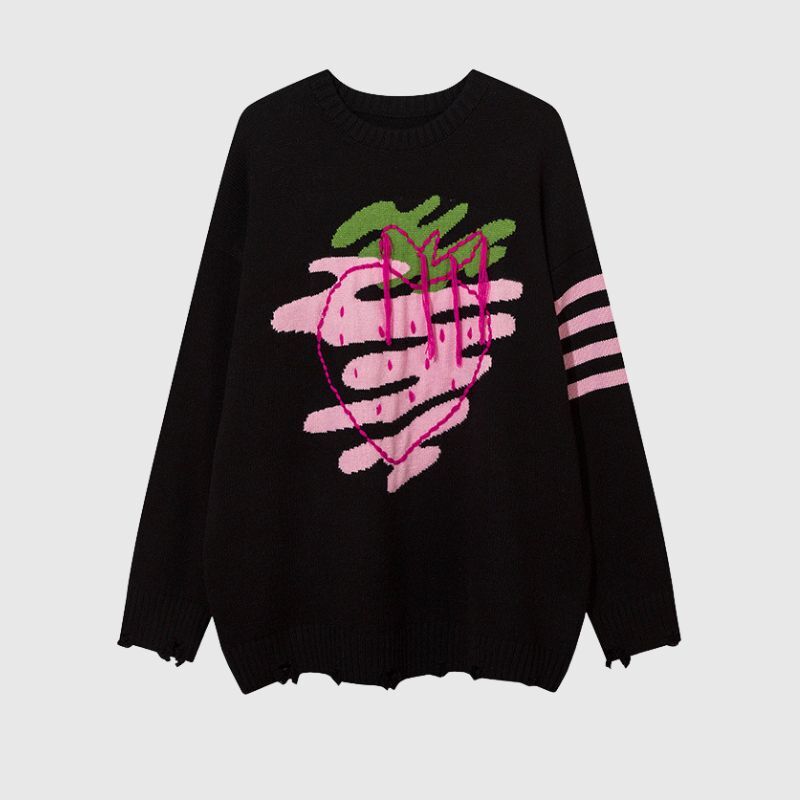 Style Core Aesthetics, New Style Trends Embroidered Strawberry Jacquard Sweater