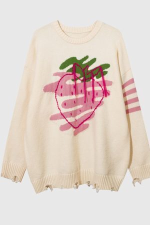 Style Core Aesthetics, New Style Trends Embroidered Strawberry Jacquard Sweater