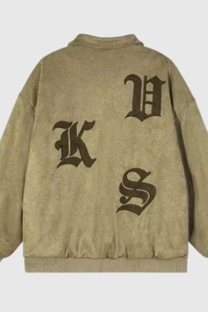 Style Core Aesthetics, New Style Trends Embroidered Suede Baseball Jacket