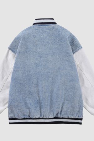 Style Core Aesthetics, New Style Trends Embroidery Patchwork Denim Baseball Jacket