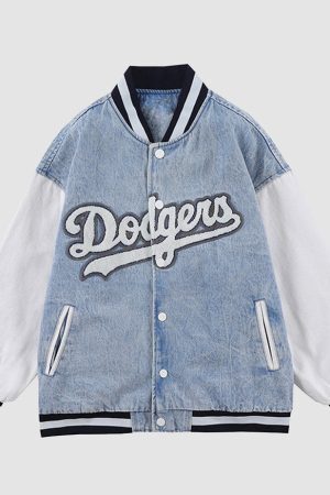 Style Core Aesthetics, New Style Trends Embroidery Patchwork Denim Baseball Jacket