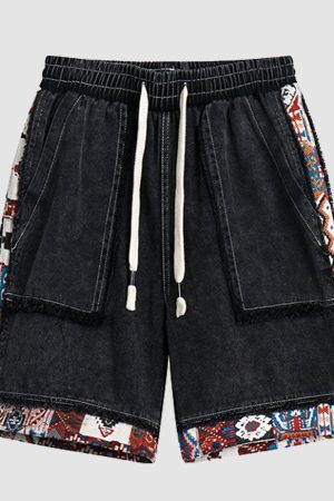 Style Core Aesthetics, New Style Trends Ethnic Patchwork Drawstring Shorts