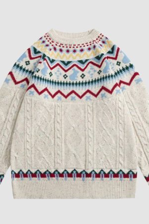 Style Core Aesthetics, New Style Trends Ethnic Style Rabbit Pattern Sweater