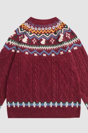 Style Core Aesthetics, New Style Trends Ethnic Style Rabbit Pattern Sweater