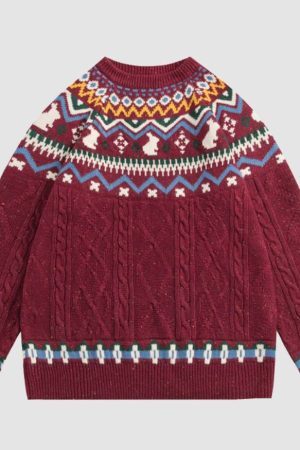 Style Core Aesthetics, New Style Trends Ethnic Style Rabbit Pattern Sweater