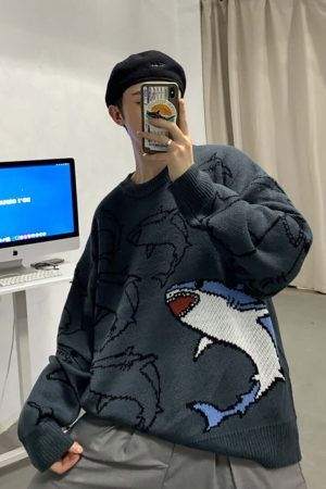 Style Core Aesthetics, New Style Trends Fantasy Shark Knit Sweater