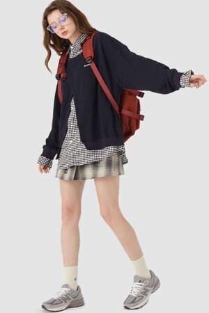 Style Core Aesthetics, New Style Trends Faux Layered Checkered Collared Sweatshirt