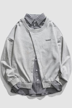 Style Core Aesthetics, New Style Trends Faux Layered Checkered Collared Sweatshirt