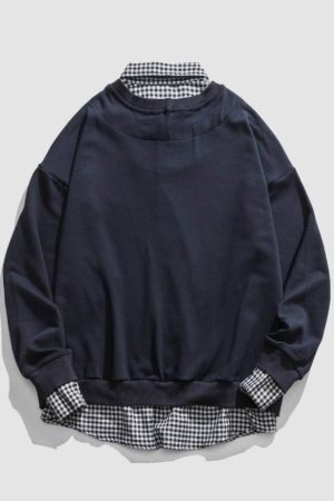 Style Core Aesthetics, New Style Trends Faux Layered Checkered Collared Sweatshirt