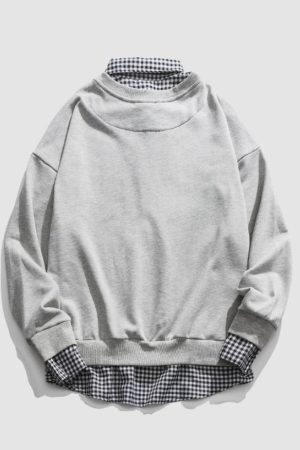 Style Core Aesthetics, New Style Trends Faux Layered Checkered Collared Sweatshirt
