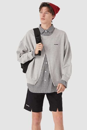 Style Core Aesthetics, New Style Trends Faux Layered Checkered Collared Sweatshirt