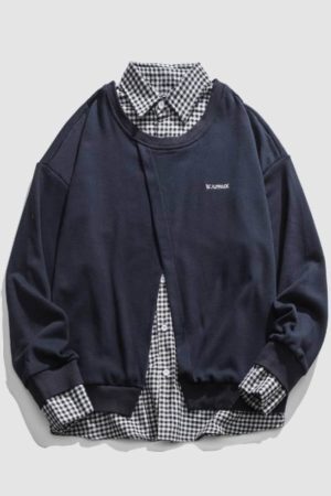 Style Core Aesthetics, New Style Trends Faux Layered Checkered Collared Sweatshirt