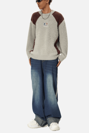 Style Core Aesthetics, New Style Trends Faux Mink Fuzzy Colorblock Sweater