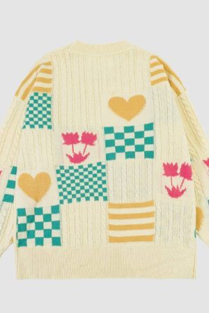 Style Core Aesthetics, New Style Trends Floral And Check Pattern Sweater