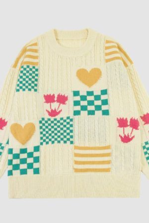 Style Core Aesthetics, New Style Trends Floral And Check Pattern Sweater