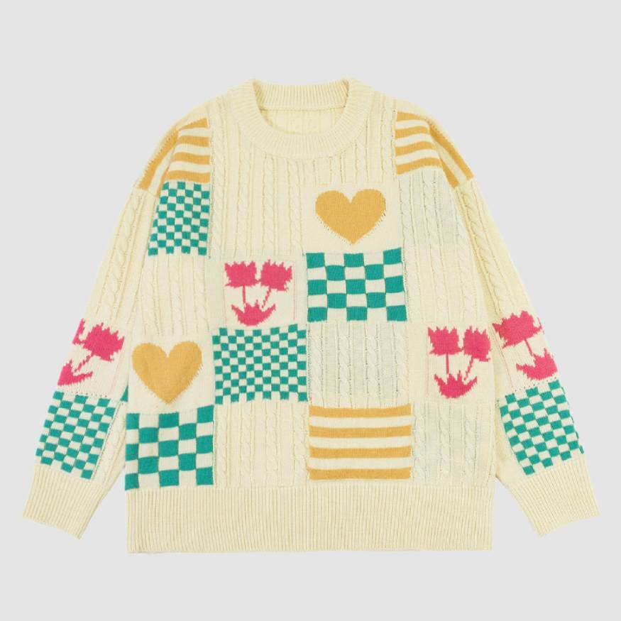 Style Core Aesthetics, New Style Trends Floral And Check Pattern Sweater