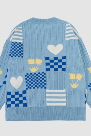 Style Core Aesthetics, New Style Trends Floral And Check Pattern Sweater