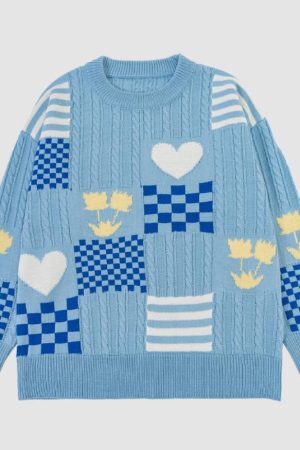 Style Core Aesthetics, New Style Trends Floral And Check Pattern Sweater