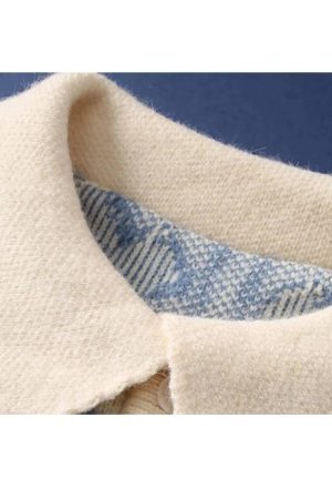 Style Core Aesthetics, New Style Trends Floral Pattern Polo-Collar Sweater