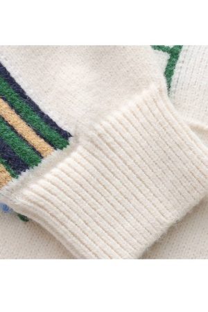 Style Core Aesthetics, New Style Trends Flower Embroidered Check Jacquard Sweater