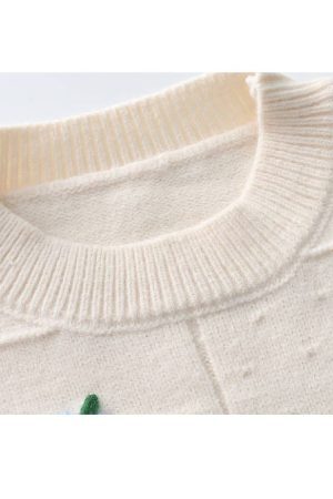 Style Core Aesthetics, New Style Trends Flower Embroidered Check Jacquard Sweater