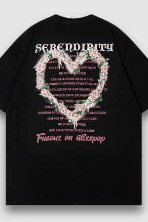 Style Core Aesthetics, New Style Trends Flower Heart Pattern Printed Tee